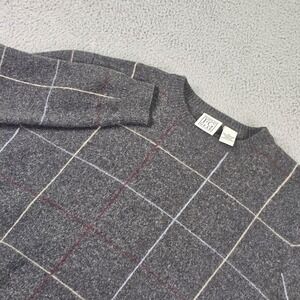 Vintage Field Gear Sweater Mens Small Gray Lambswool Plaid Crewneck Knit Japan